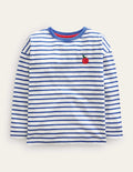 Embroidered Motif T-shirt-Delft blue/ivory