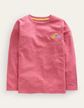 Embroidered Motif T-shirt-Pink Unicorn