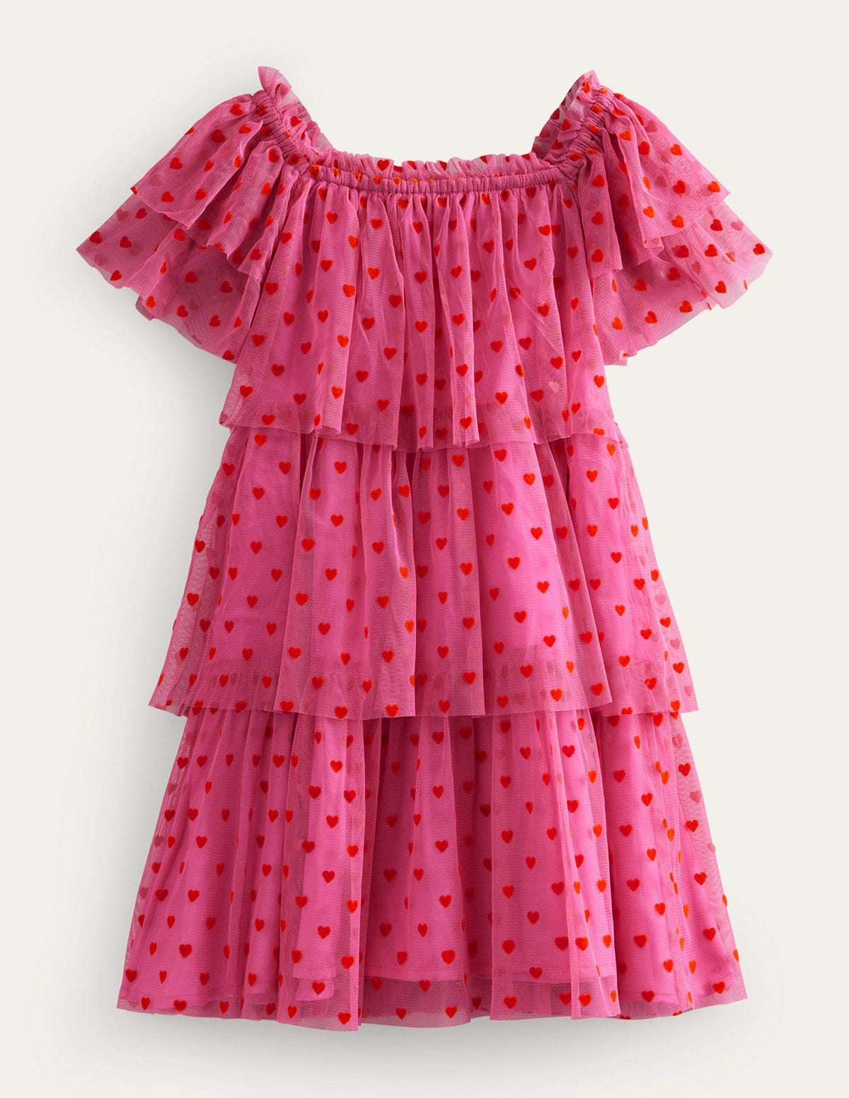 Tiered Tulle Dress-Strawberry Pink Hearts - Image 2