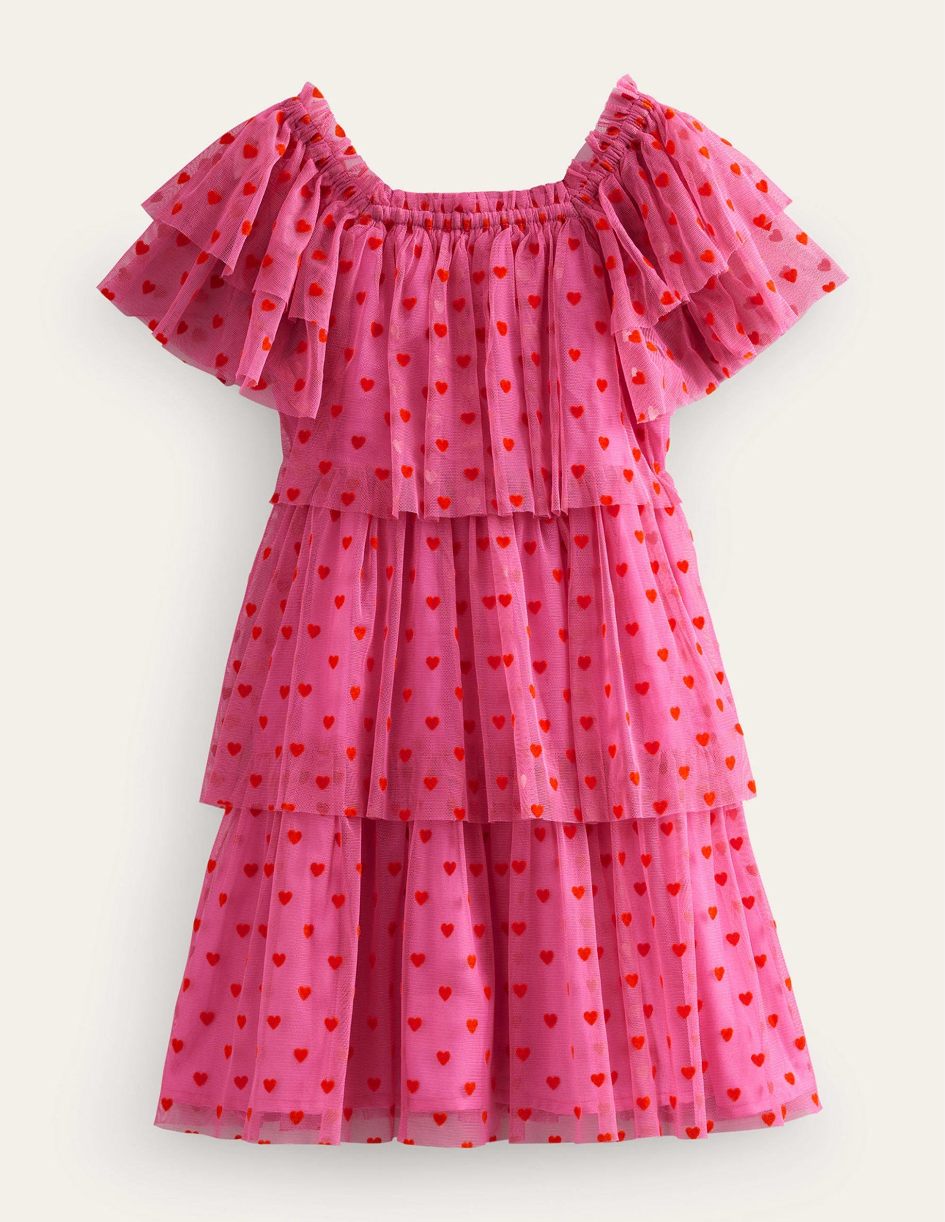 Tiered Tulle Dress-Strawberry Pink Hearts-1