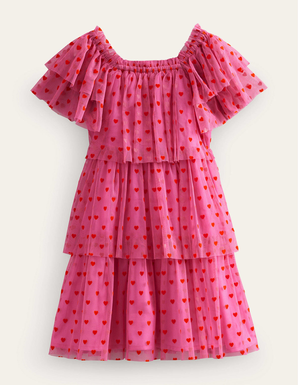 Tiered Tulle Dress-Strawberry Pink Hearts - Image 1