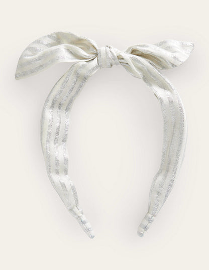Bow Headband-Silver Metallic Stripe-1