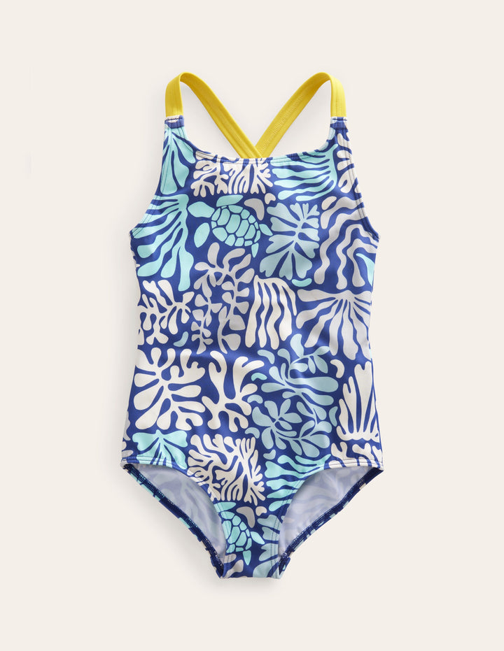 Cross-back Printed Swimsuit-Starboard Coral Reef