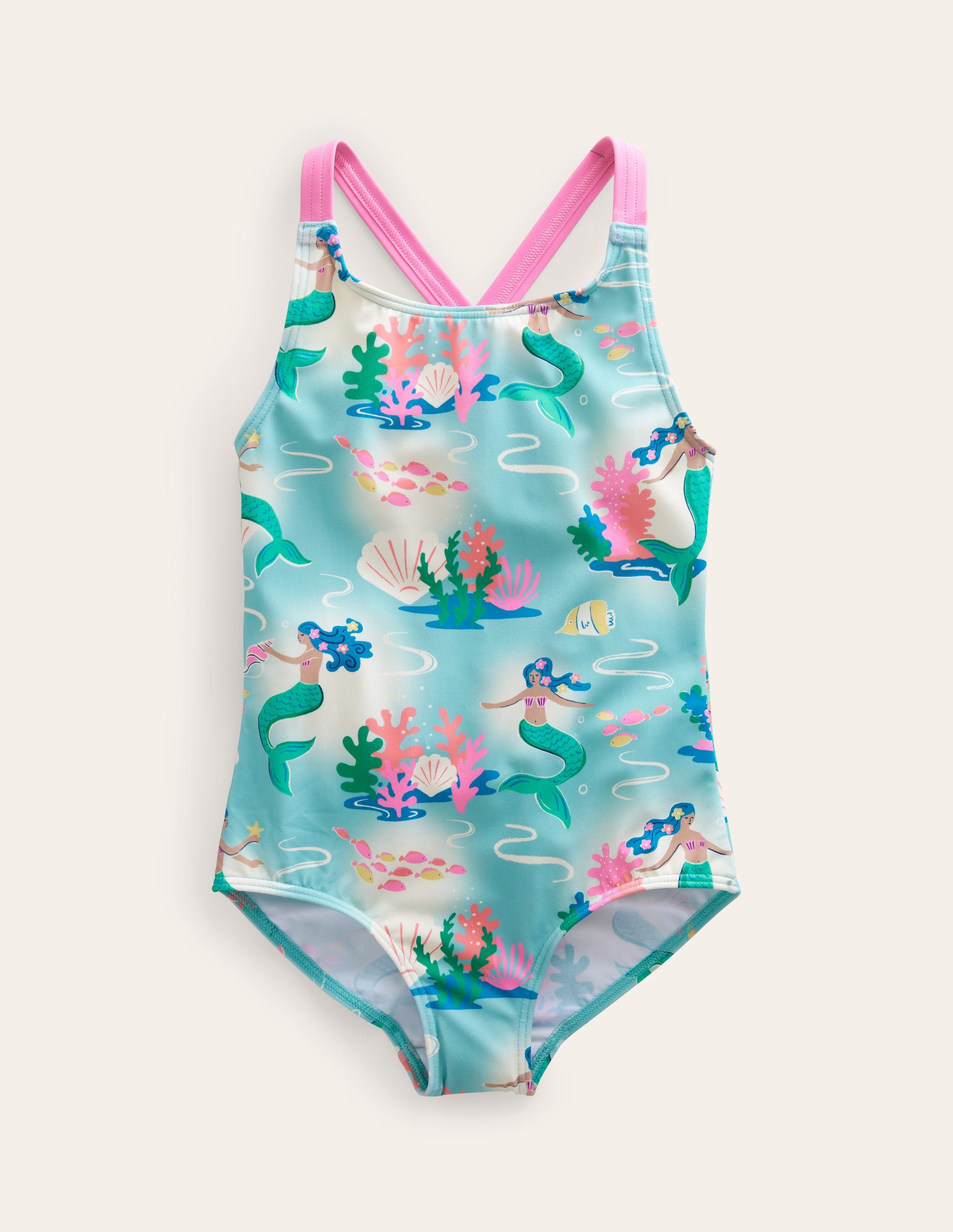 Cross-back Printed Swimsuit-Aqua Sea Magical Mermaid Ombre-1