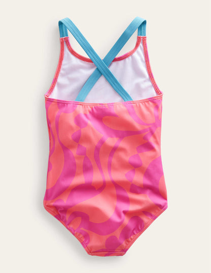 Cross-back Printed Swimsuit-Peach Punch Summer Stencil-2