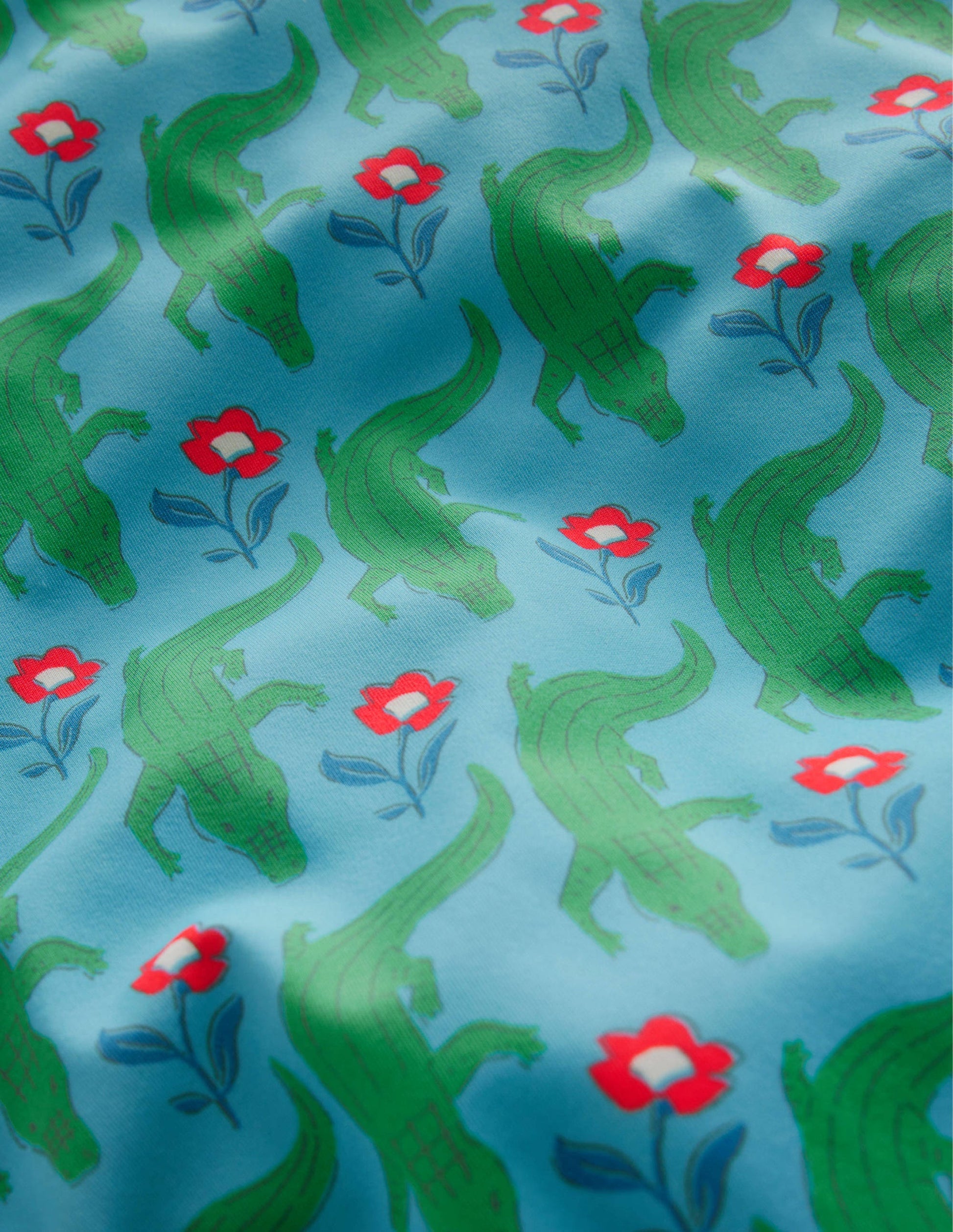 Cross-back Printed Swimsuit-Aqua Crocodile Woodblock-3