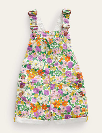 Heart Pocket Short Dungarees-Ivory & Purple Caravan Floral-1