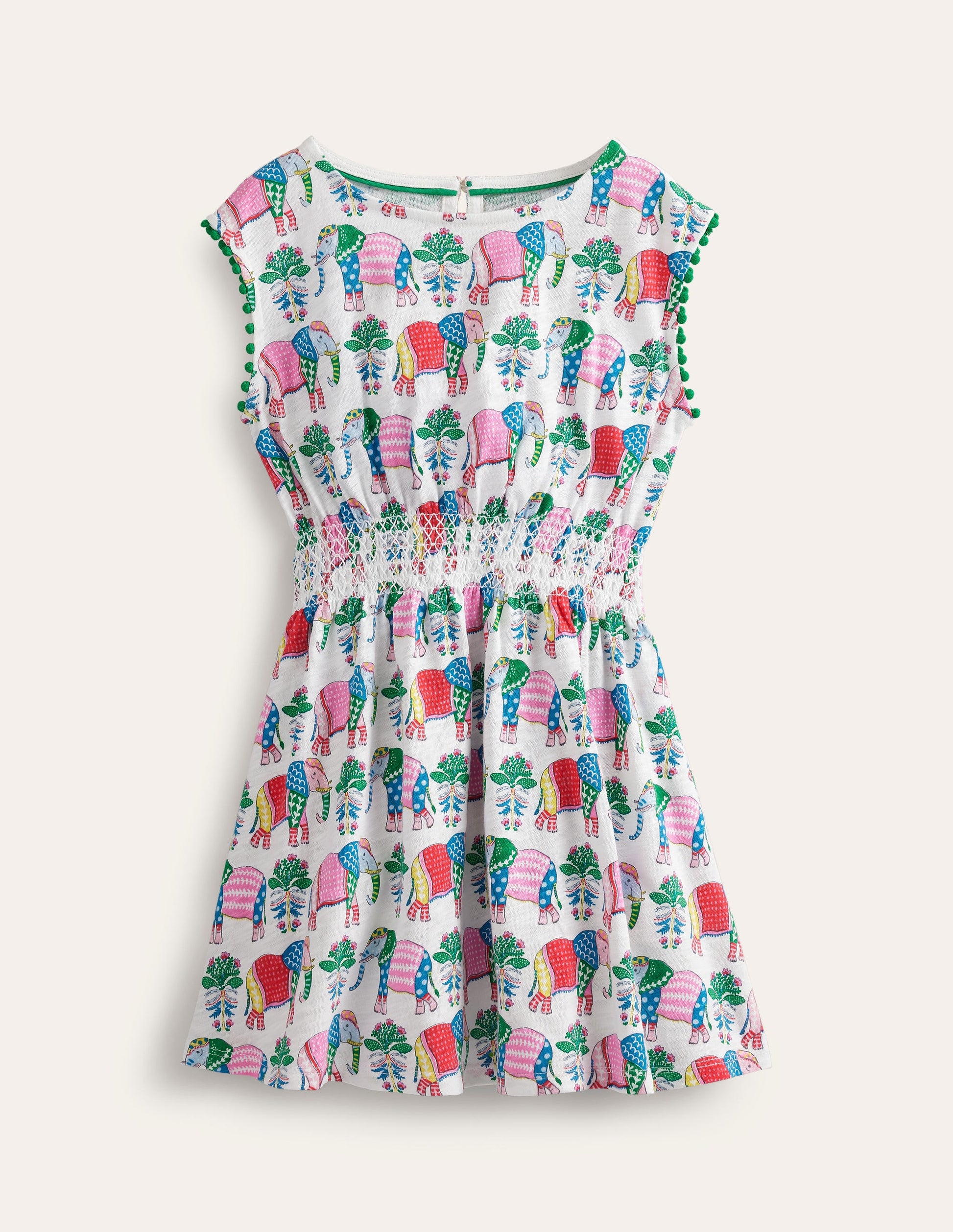 Printed Holiday Dress-Vanilla Pod Elephant Woodblock-1