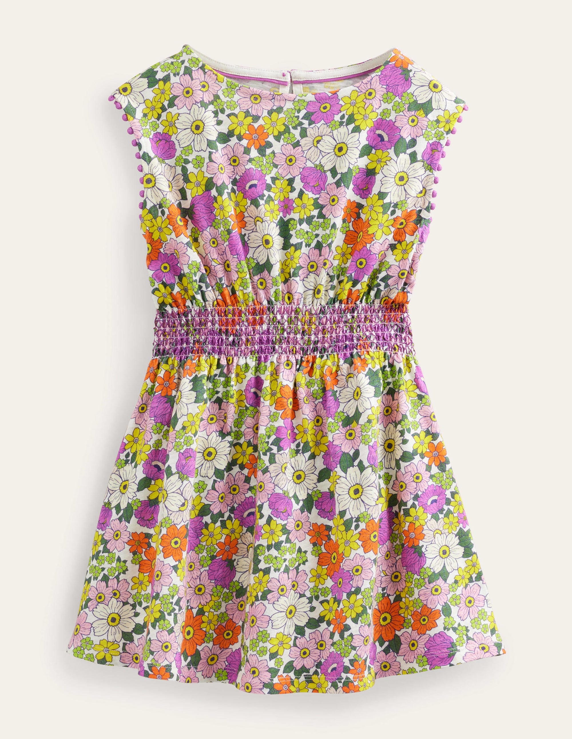Printed Holiday Dress-Ivory and Radiant Orchid - Image 1
