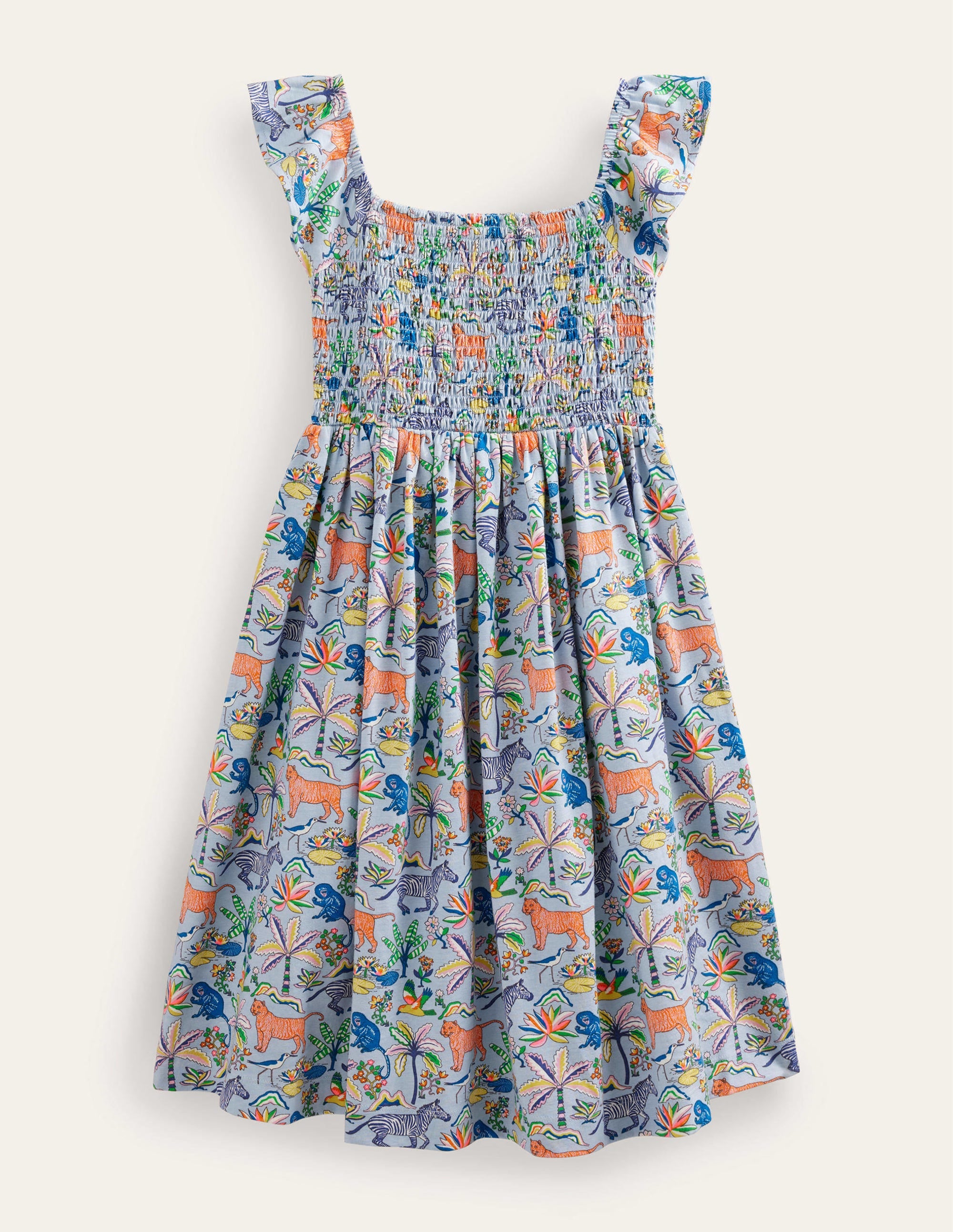 Shirred Jersey Dress-Surf Blue Tropical Garden - Image 2