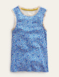Ribbed Lace Trim Vest-Cabana Blue Floral