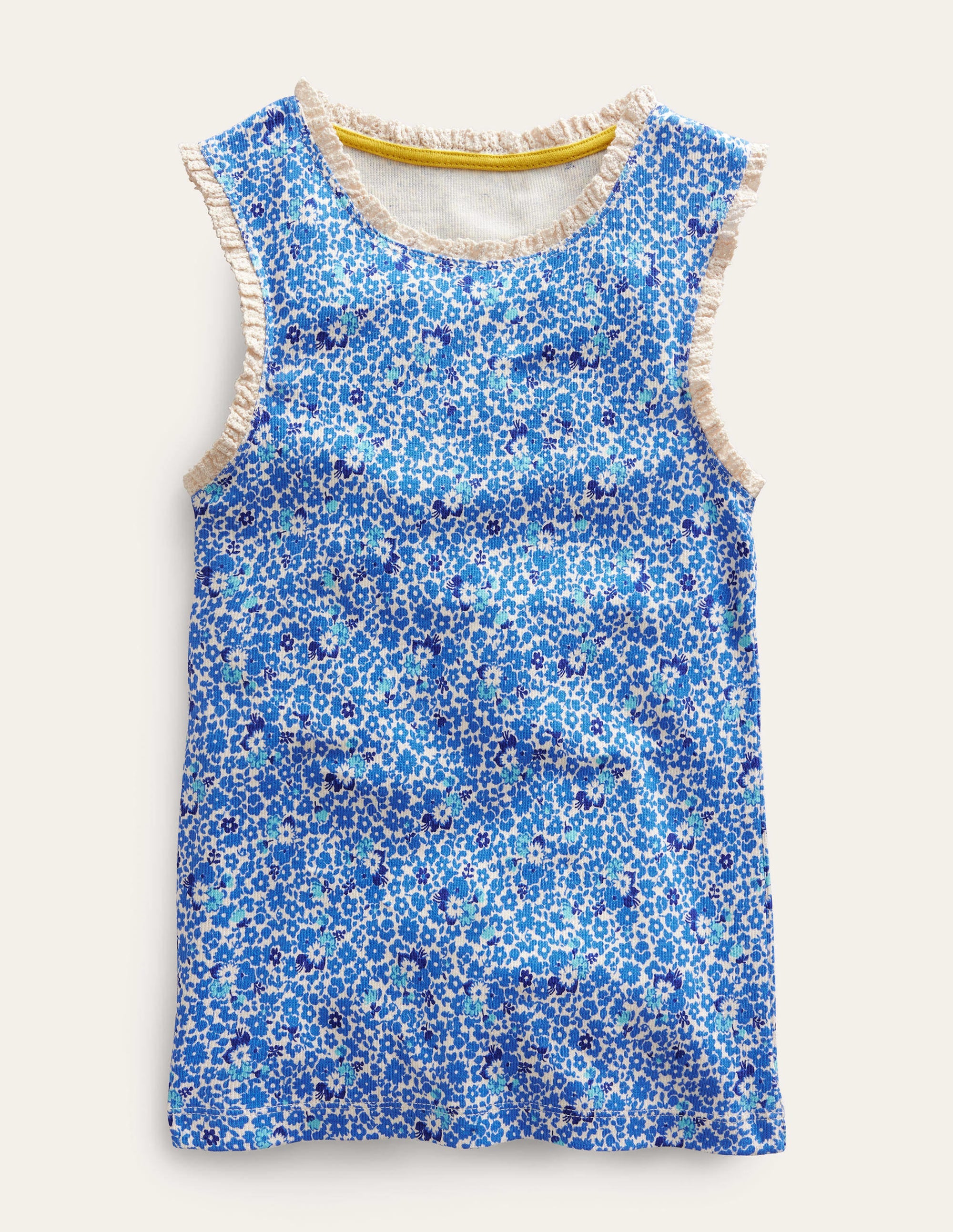 Ribbed Lace Trim Vest-Cabana Blue Floral - Image 1