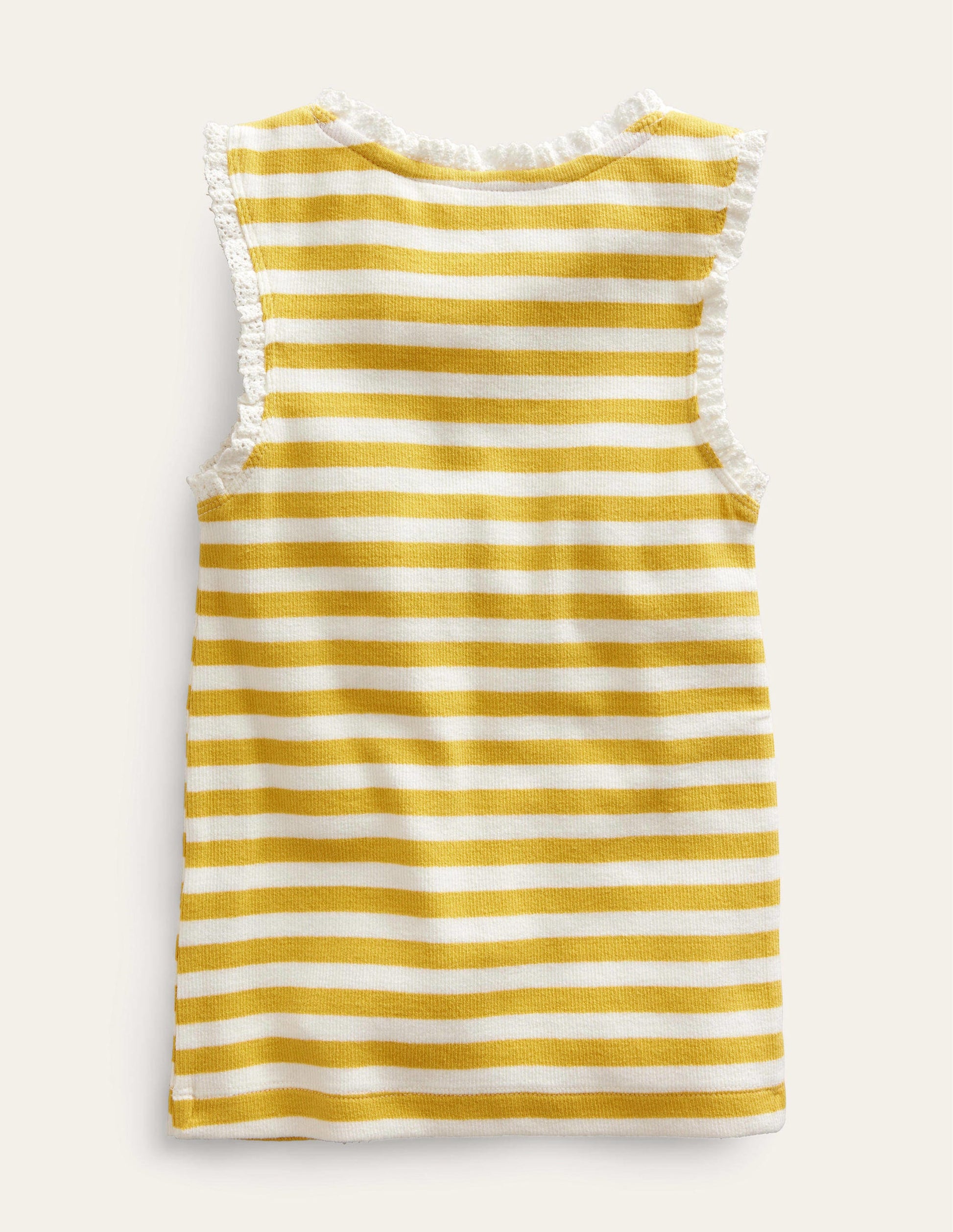 Ribbed Lace Trim Vest-Sweetcorn Yellow/Ivory-2