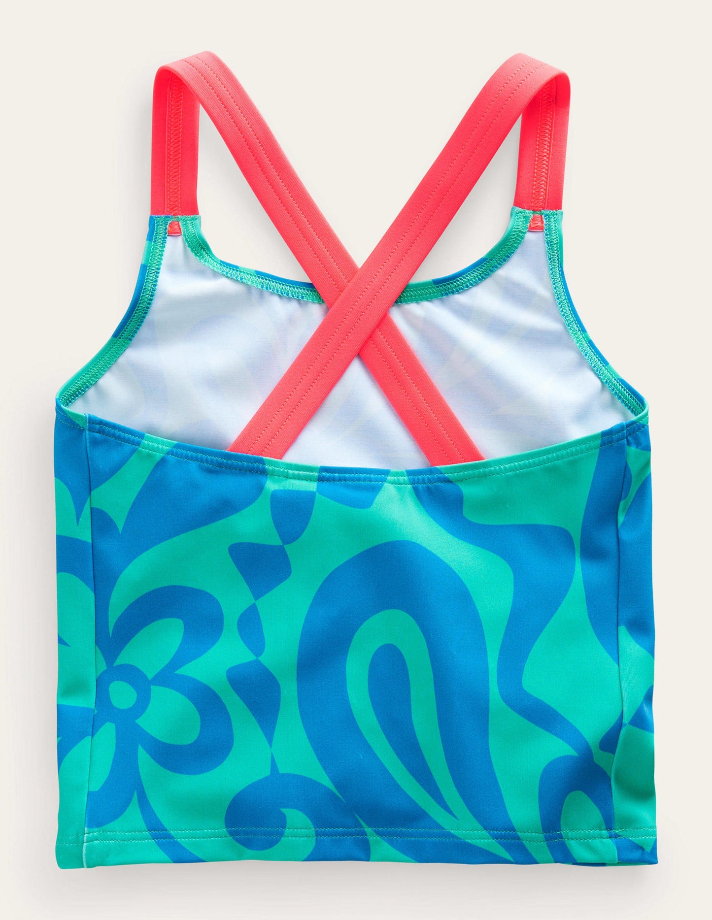 Cross Back Tankini Top-Tropical Green Summer Stencil