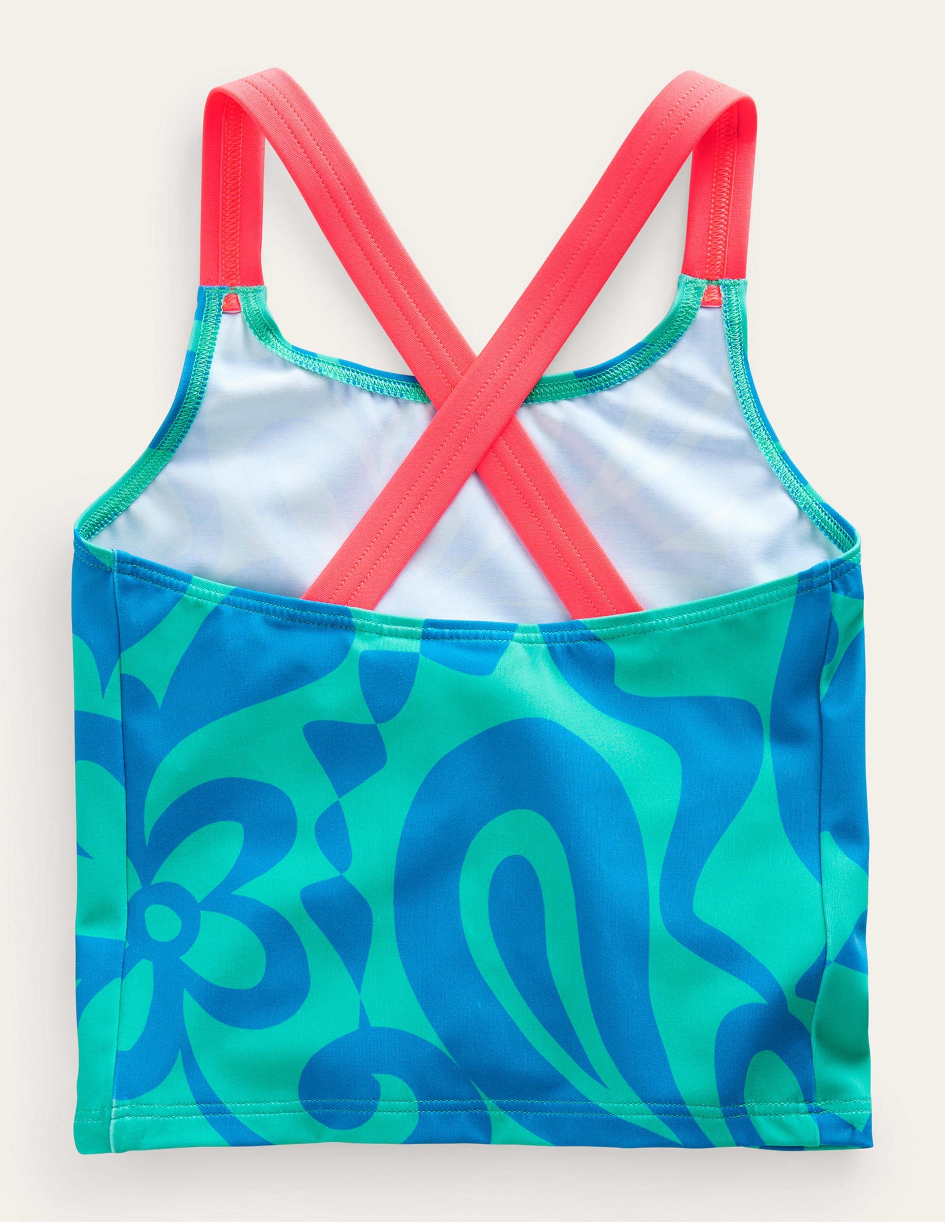 Cross Back Tankini Top-Tropical Green Summer Stencil-2