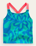 Cross Back Tankini Top-Tropical Green Summer Stencil