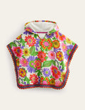 Towelling Poncho Hoodie-Multi Festival Floral