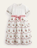 Embroidered Occasion Dress-Ivory