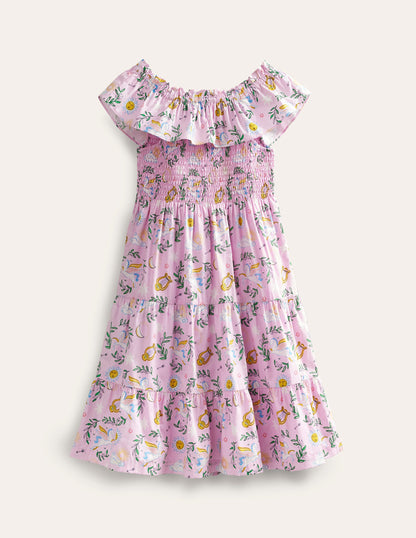 Shirred Woven Midi Dress-Winsome Orchid Greek Toile