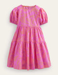 Tiered Printed Cotton Dress-Peach Punch Summer Stencil