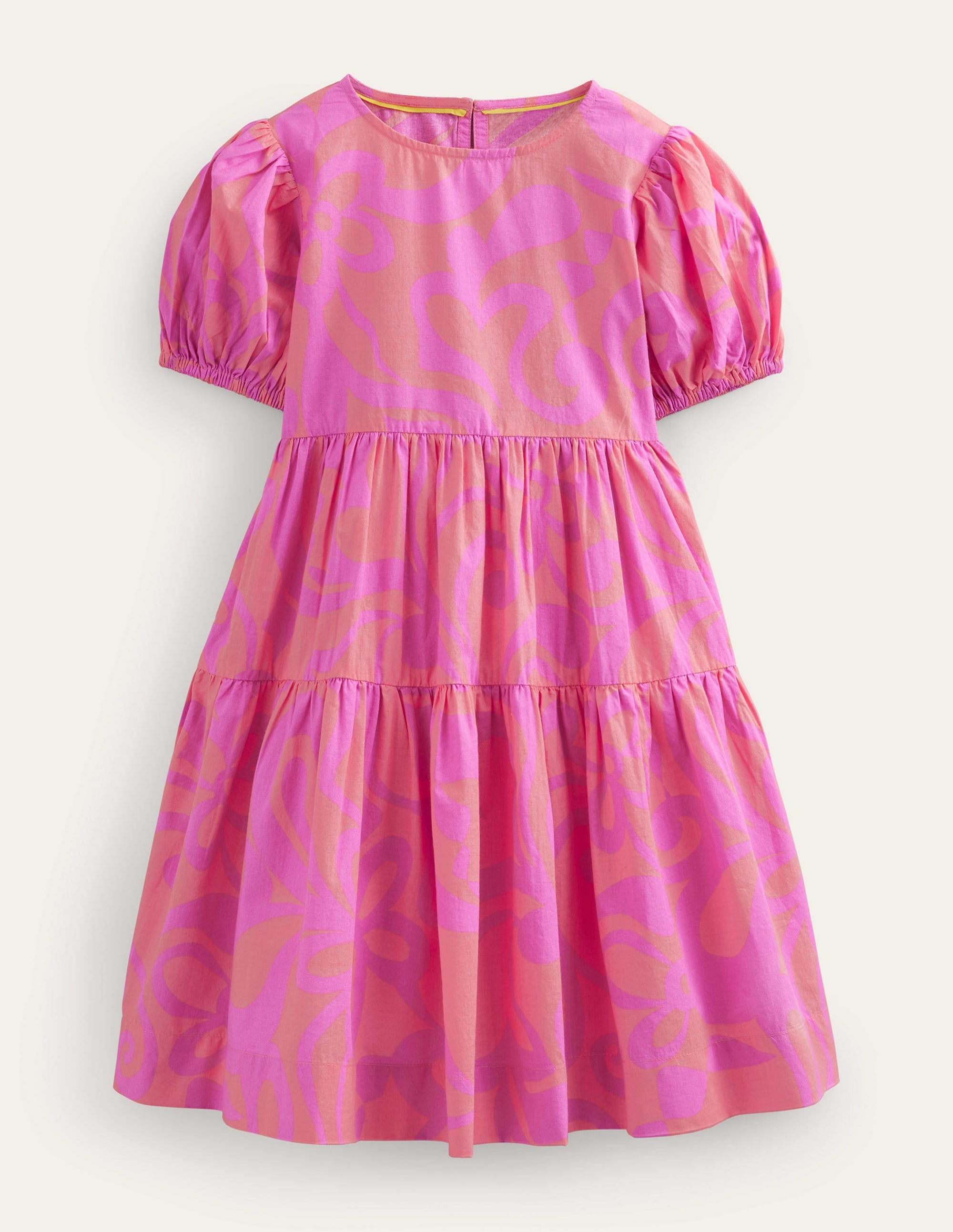 Tiered Printed Cotton Dress-Peach Punch Summer Stencil - Image 1