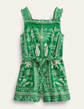 Linen-Cotton Ruffle Playsuit-Rich Emerald Goa