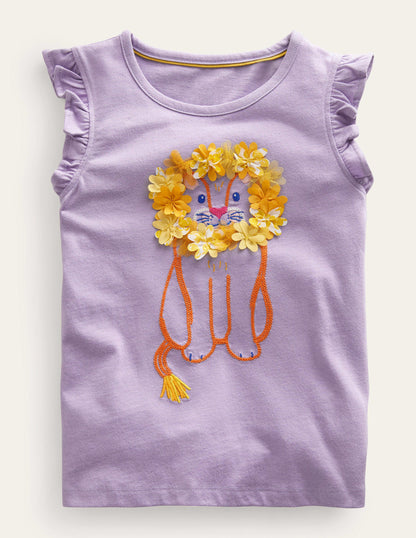 Embroidered Flutter Top-Misty Lavender Lion-1
