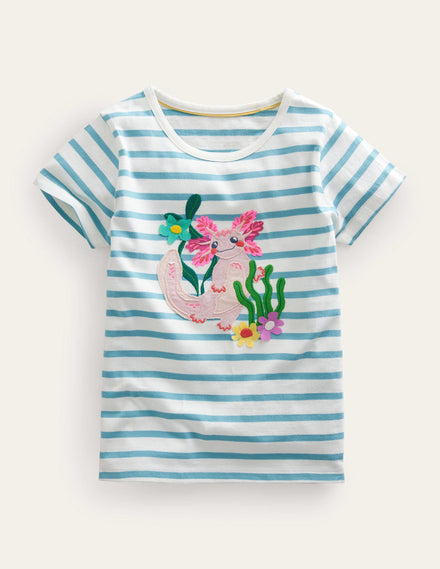 Appliqué T-Shirt-Aqua Sea/Ivory