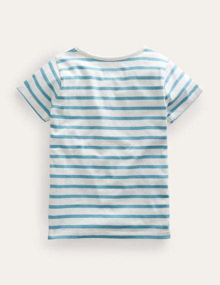 Appliqué T-Shirt-Aqua Sea/Ivory