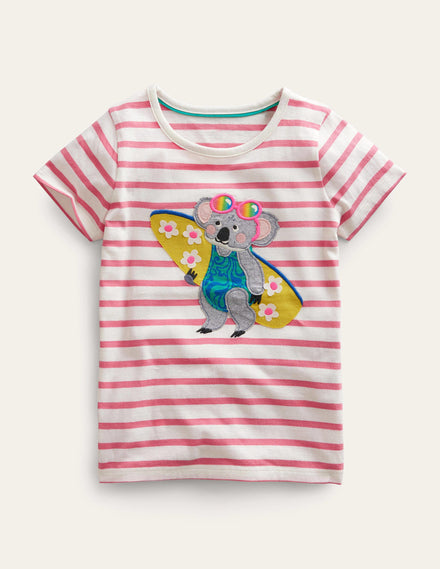 Appliqué T-Shirt-Peach Punch Pink/Ivory