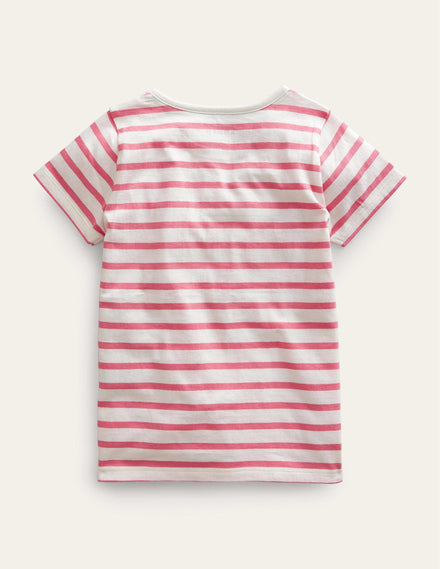 Appliqué T-Shirt-Peach Punch Pink/Ivory