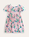 Flutter-Sleeve Printed Dress-Pink Magical Mermaid Ombre
