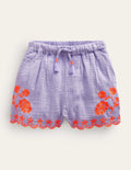 Embroidered Hem Shorts-Pretty Lavender