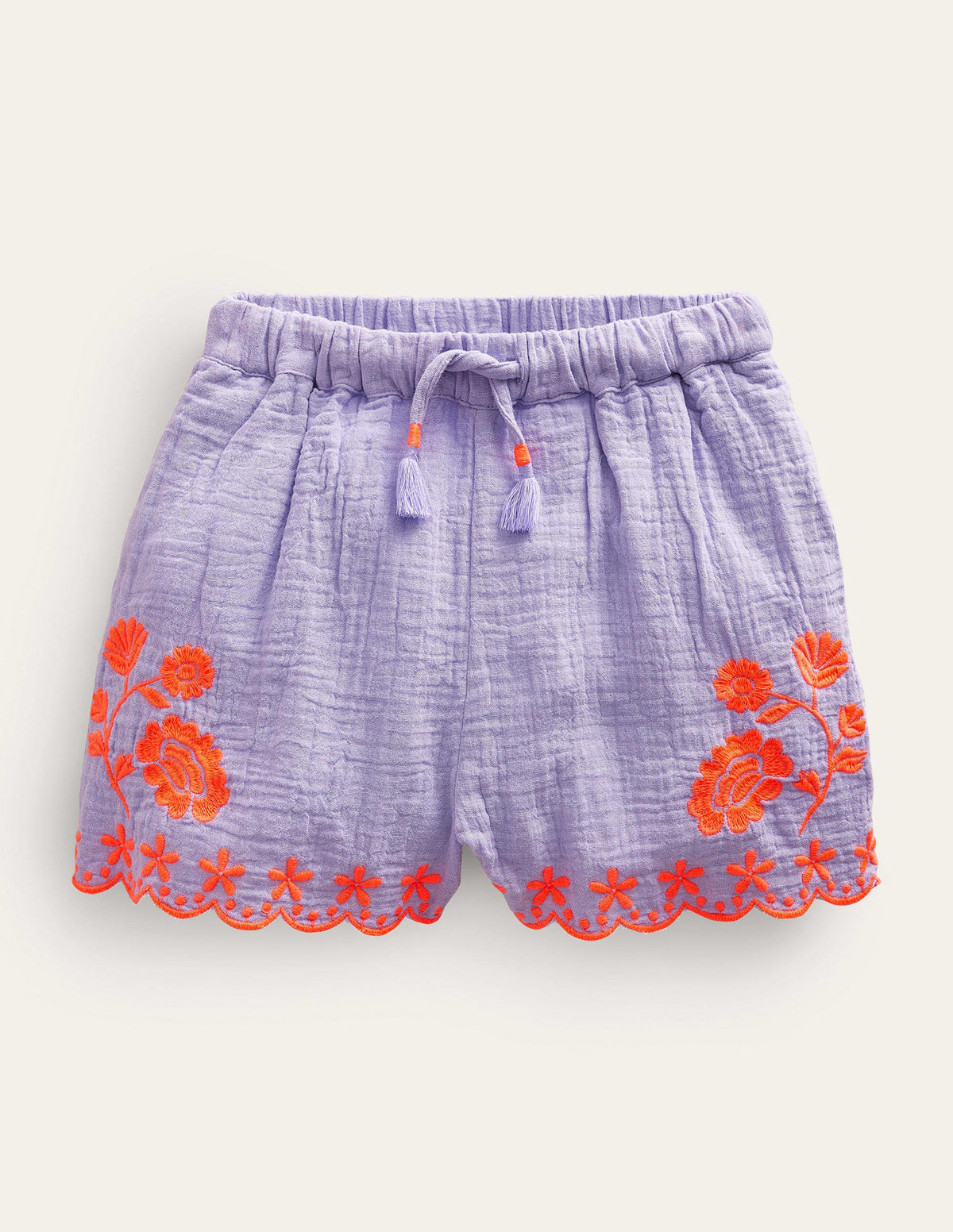 Embroidered Hem Shorts-Pretty Lavender-1