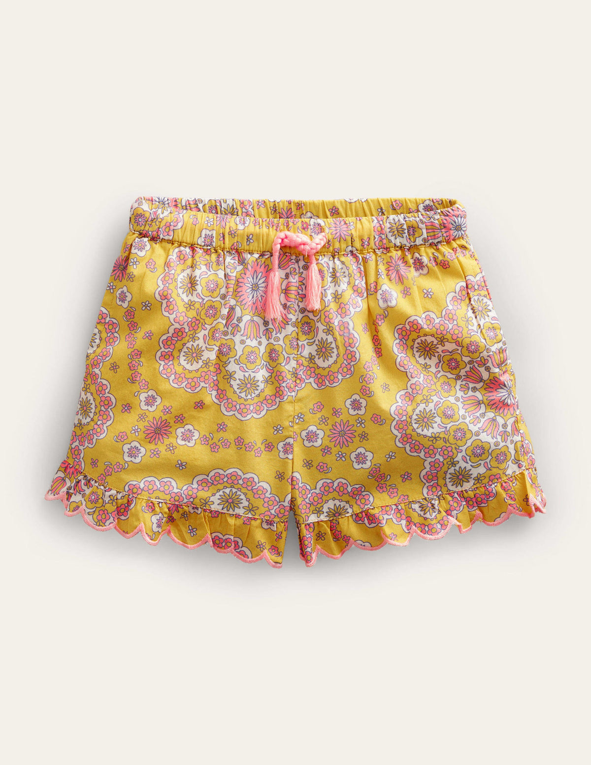 Scalloped-Hem Shorts-Sweetcorn Dizzy Daisy - Image 1