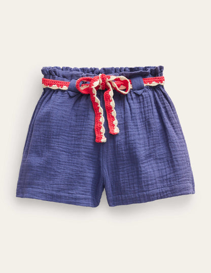 Crinkle Crochet Shorts-Soft Starboard