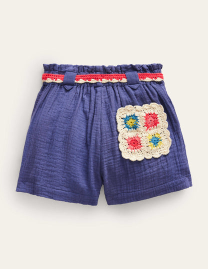 Crinkle Crochet Shorts-Soft Starboard