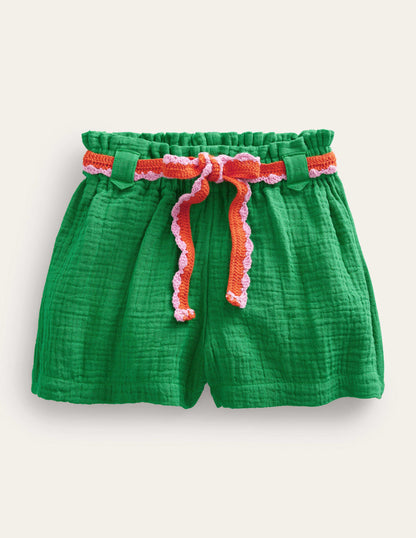 Crinkle Crochet Shorts-School Green