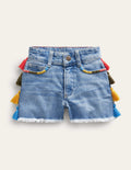 Tassle Denim Shorts-Light Vintage Wash