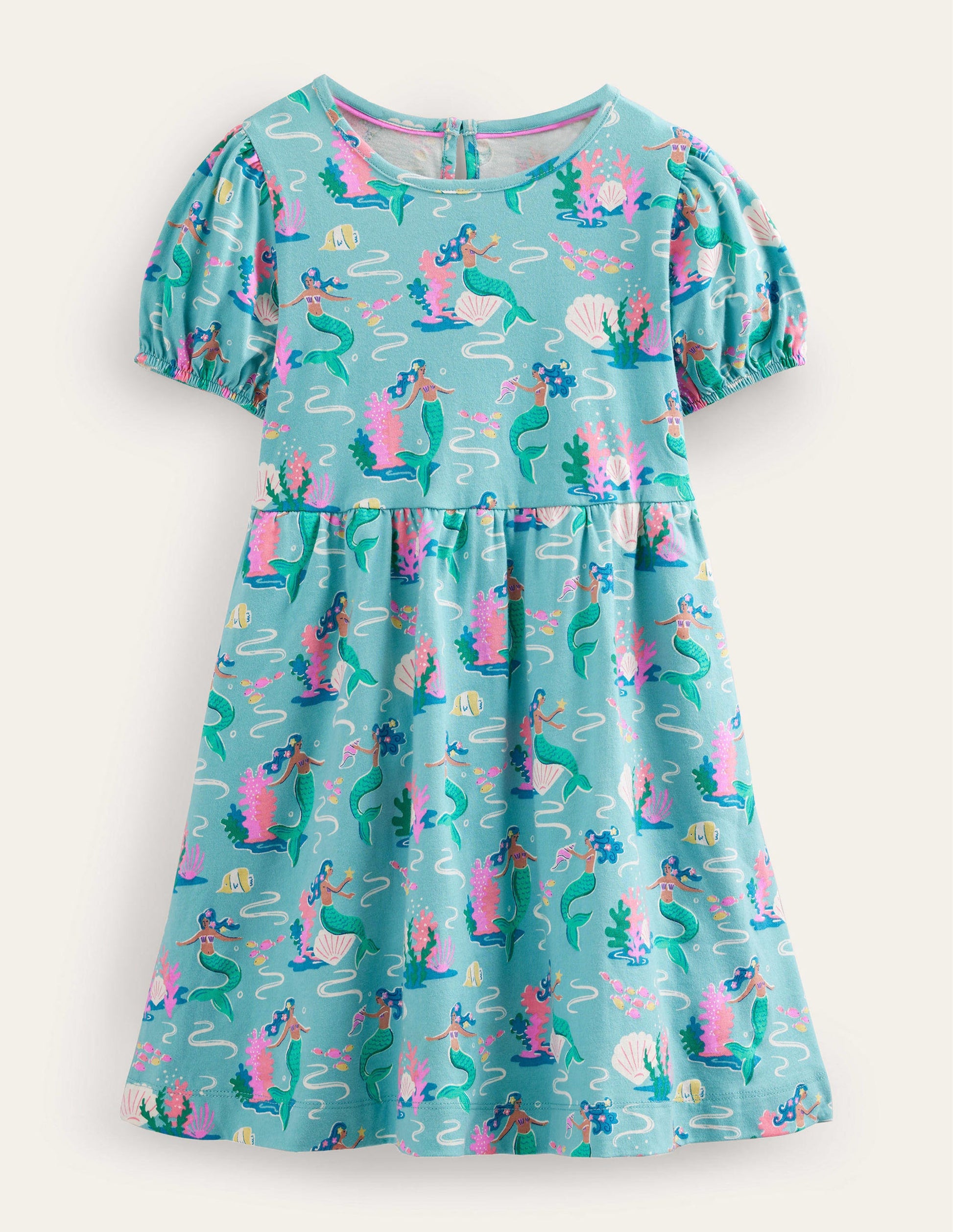 Puff Sleeve Dress-Aqua Sea Blue Mermaids-1