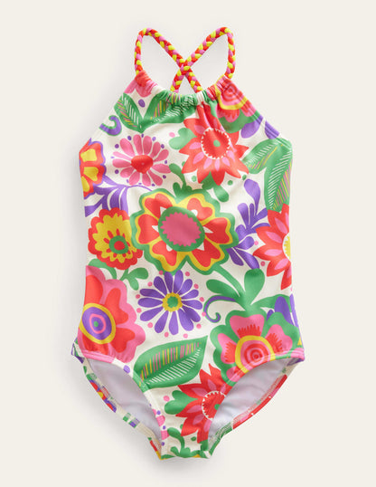 Braided Loop Back Swimsuit-Multi Festival Flower-1