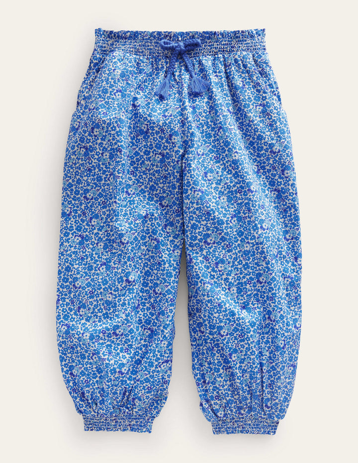 Cuffed Holiday Trousers-Blue and Aqua Ditsy Floral