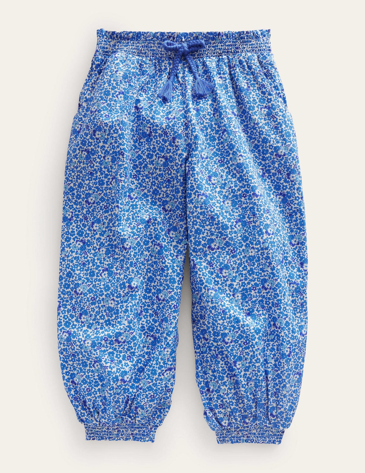 Cuffed Holiday Trousers-Blue and Aqua Ditsy Floral