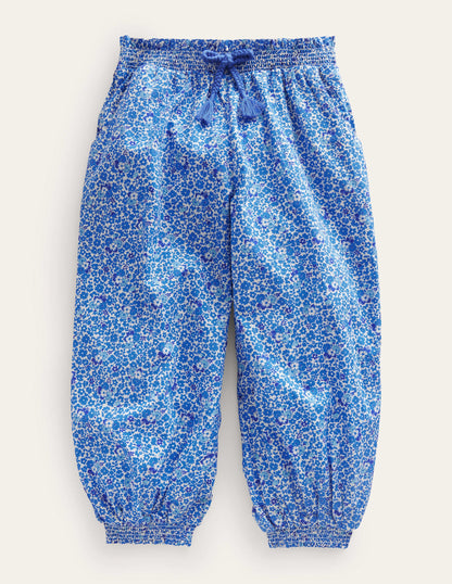 Cuffed Holiday Trousers-Blue and Aqua Ditsy Floral-1
