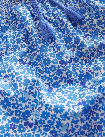 Cuffed Holiday Trousers-Blue and Aqua Ditsy Floral-3