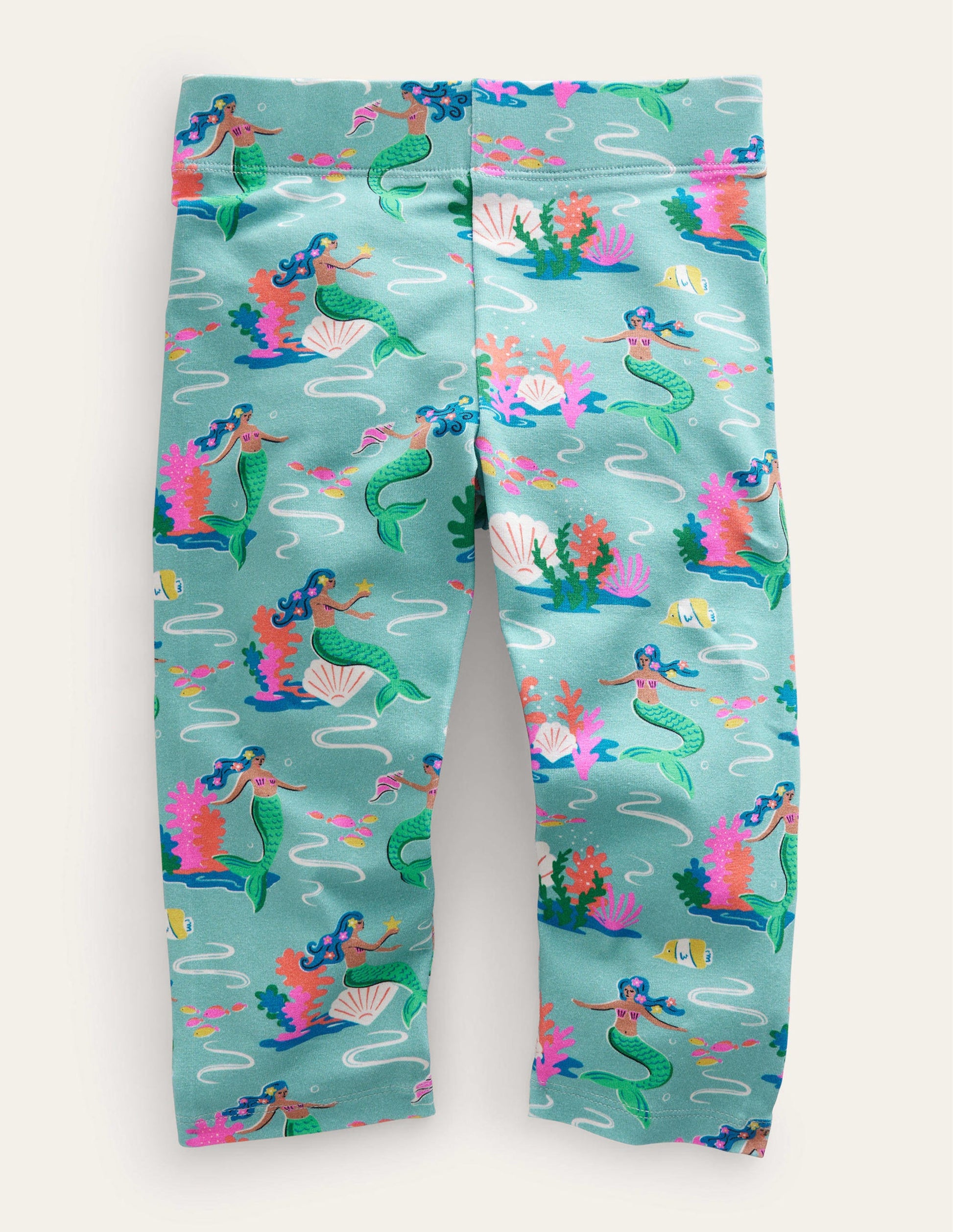 Fun Cropped Leggings-Aqua Sea Mermaids-1