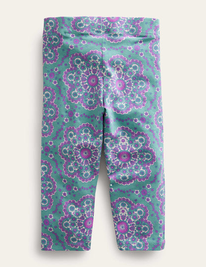 Fun Cropped Leggings-Aqua Sea Daisy-2