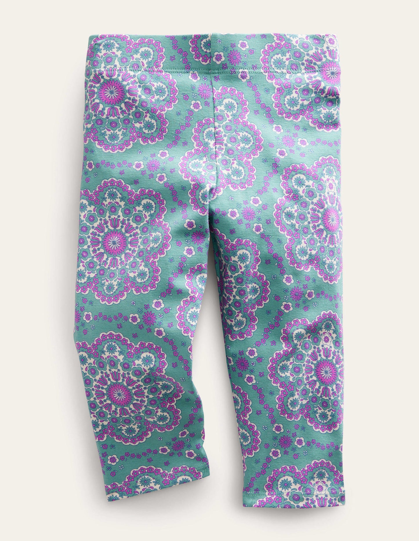 Fun Cropped Leggings-Aqua Sea Daisy