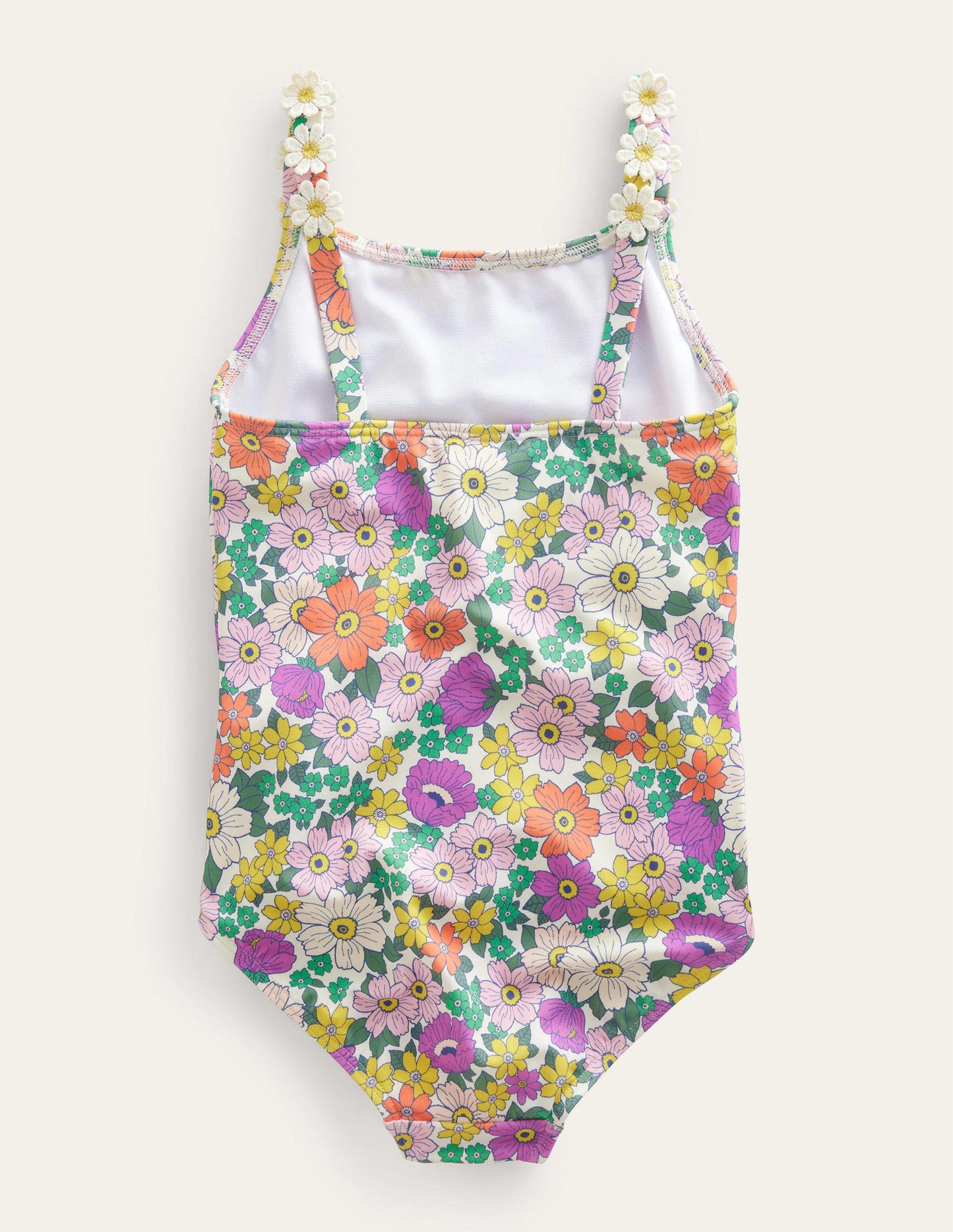 Daisy Strap Swimsuit-Ivory & Radiant Orchid Floral