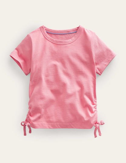 Ruched Side Tee-Peach Punch Pink